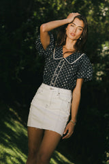 Kayla Collared Blouse in Navy - FINAL SALE