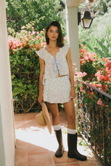 Regina Floral Blouse in Blue - FINAL SALE