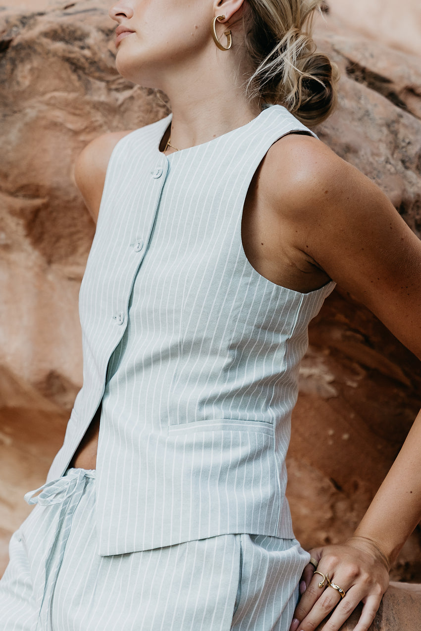 Rosa Striped Vest in Green - FINAL SALE