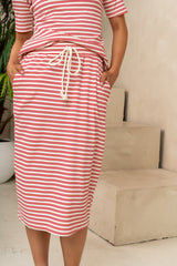 Niya Striped Midi Skirt in Red - FINAL SALE