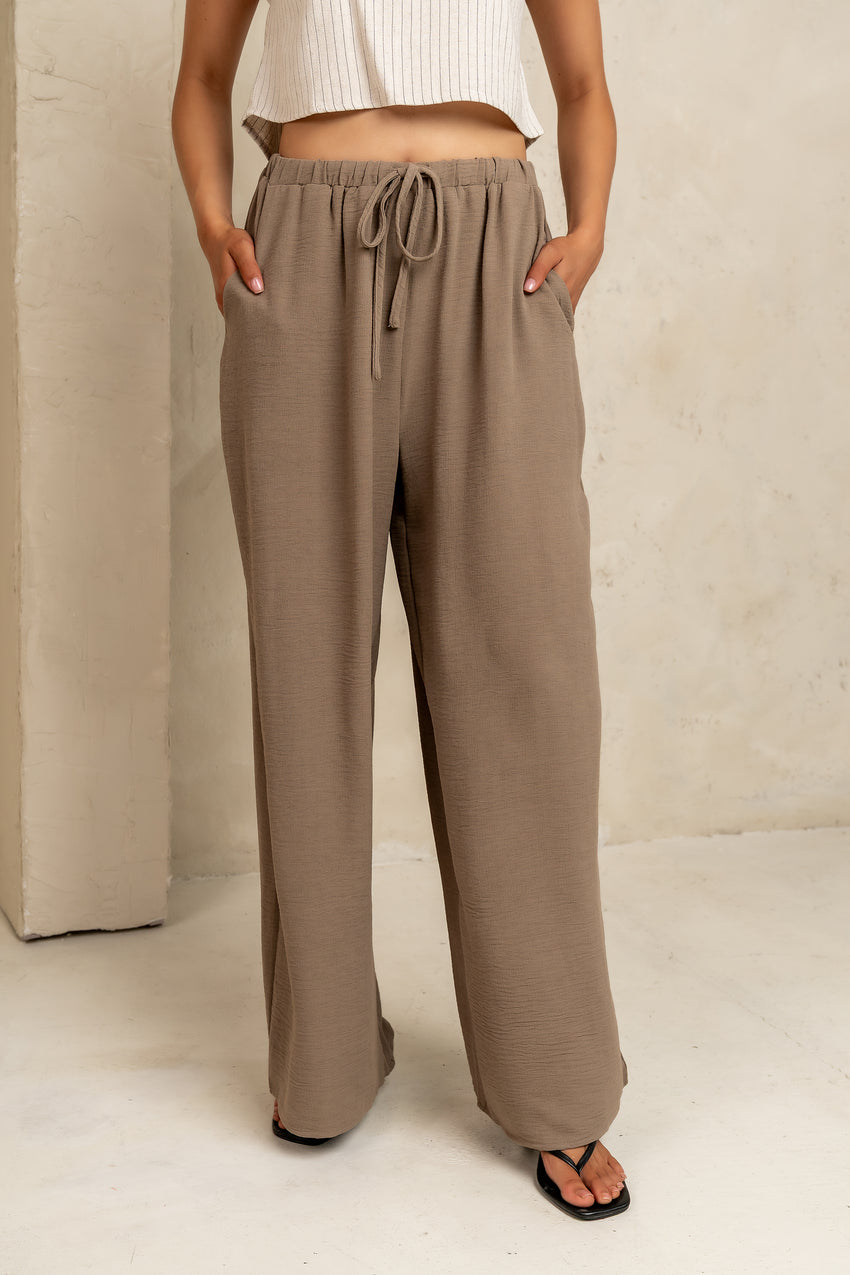 Salma Wide Leg Pants in Taupe - FINAL SALE