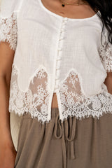 Angel Lace Trim Blouse in White - FINAL SALE