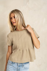Cattelain Pleated Top in Olive - FINAL SALE