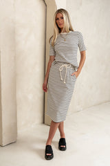 Niya Striped Midi Skirt in Black - FINAL SALE