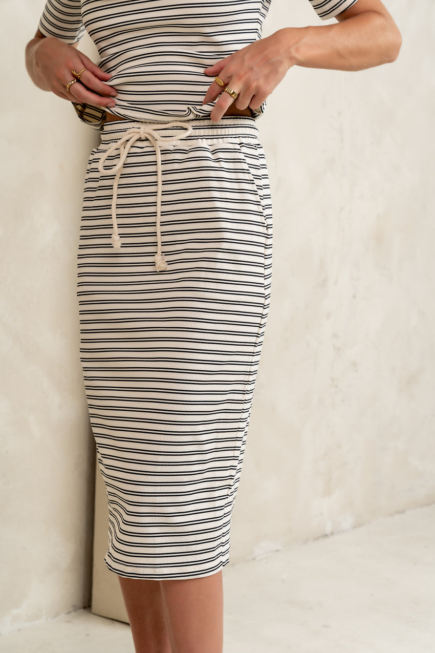 Niya Striped Midi Skirt in Black - FINAL SALE