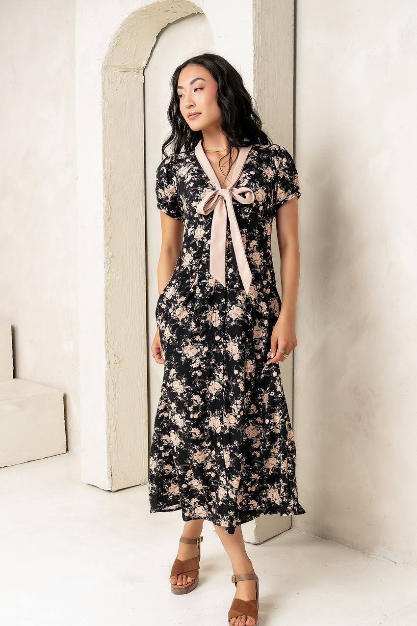 Vera Floral Maxi Dress in Black - FINAL SALE