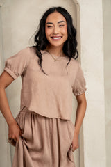 Elani Tie Blouse in Mocha - FINAL SALE
