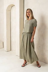 Elani Tie Blouse in Olive - FINAL SALE