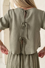 Elani Tie Blouse in Olive - FINAL SALE