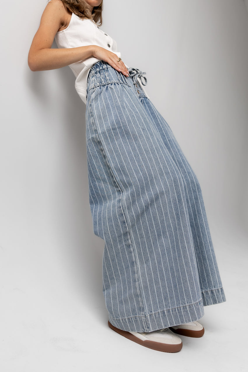 Melanie Striped Wide Leg Pants in Light Wash - FINAL SALE