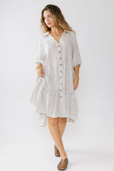 Theo Striped Midi Dress in Grey - FINAL SALE