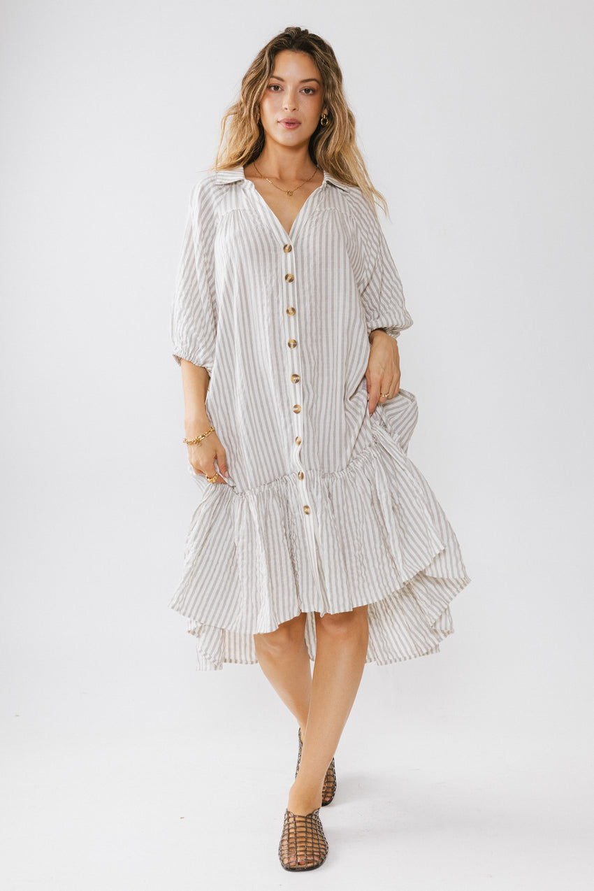 Theo Striped Midi Dress in Grey - FINAL SALE