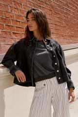 Lennon Denim Jacket in Washed Black - FINAL SALE