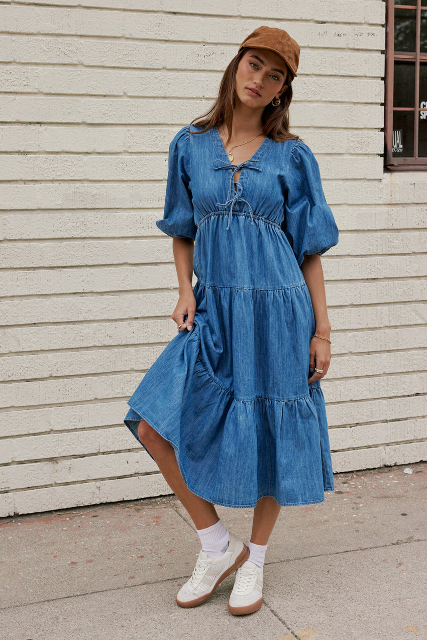 Nadia Midi Dress in Light Wash - FINAL SALE