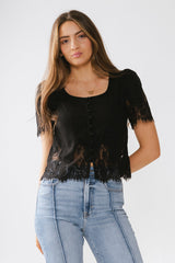 Angel Lace Trim Blouse in Black - FINAL SALE