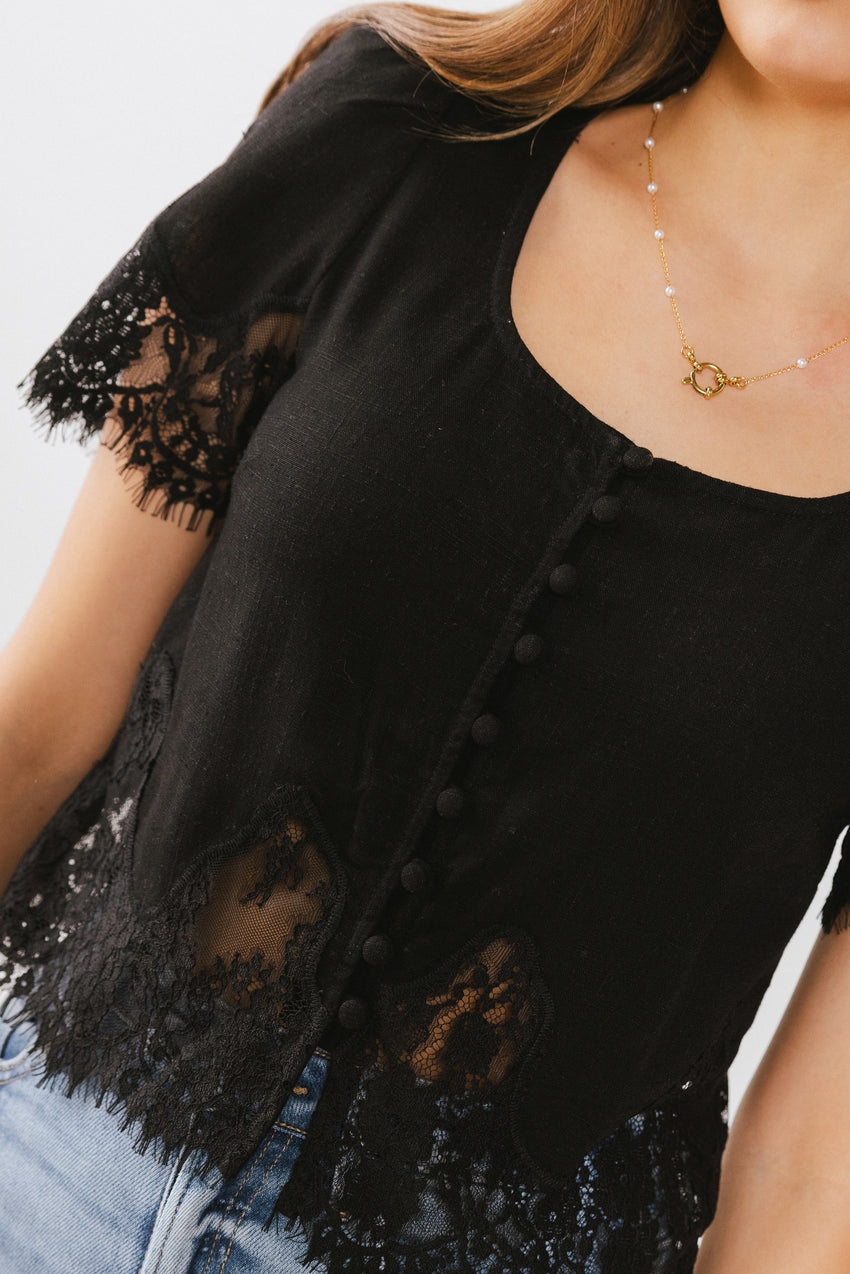 Angel Lace Trim Blouse in Black - FINAL SALE