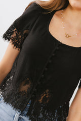Angel Lace Trim Blouse in Black - FINAL SALE