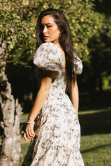 Robbie Floral Midi Dress in Beige - FINAL SALE
