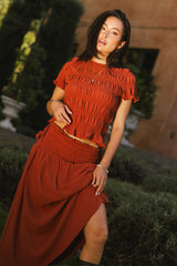 Micah Smocked Blouse in Rust - FINAL SALE