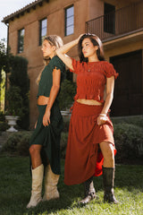 Micah Smocked Maxi Skirt in Rust - FINAL SALE
