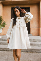 Tyler Peplum Mini Dress in Ivory Corduroy - FINAL SALE