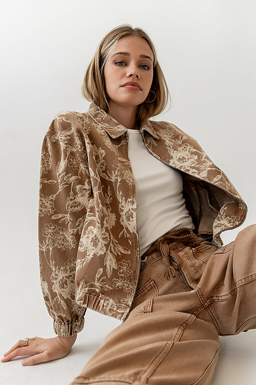 Kellie Floral Bomber Jacket in Camel - FINAL SALE