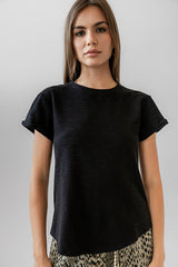 Selena Rolled Sleeve Shirt in Black - FINAL SALE