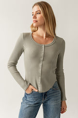 Cal Waffle Knit Top in Olive - FINAL SALE