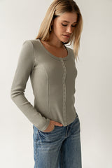 Cal Waffle Knit Top in Olive - FINAL SALE