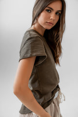 Selena Rolled Sleeve Shirt in Olive - FINAL SALE