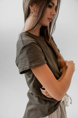 Selena Rolled Sleeve Shirt in Olive - FINAL SALE