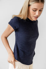 Selena Rolled Sleeve Shirt in Navy - FINAL SALE