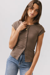 Vestia Button Up Tee in Army Green - FINAL SALE