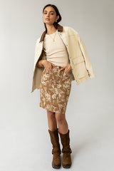 Juno Floral Mini Skirt in Camel - FINAL SALE