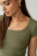 Freya Ribbed Top in Olive - FINAL SALE