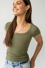Freya Ribbed Top in Olive - FINAL SALE