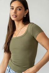 Freya Ribbed Top in Olive - FINAL SALE