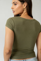 Freya Ribbed Top in Olive - FINAL SALE