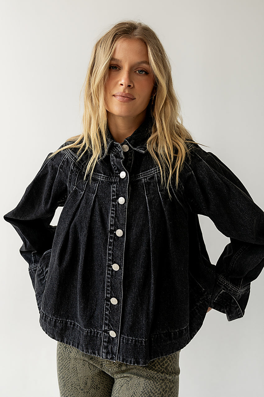 Lennon Denim Jacket in Washed Black - FINAL SALE