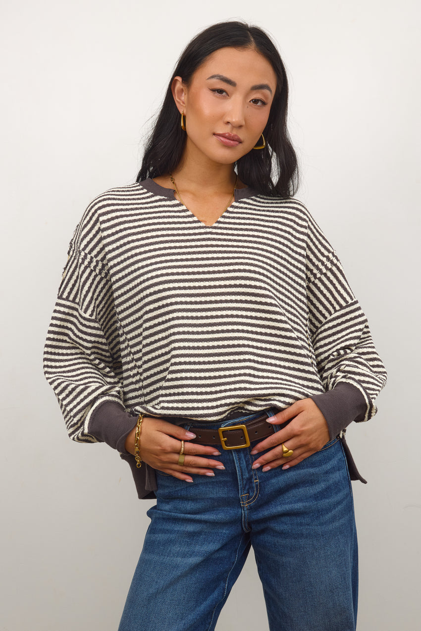 Wells Striped Top in Charcoal - FINAL SALE