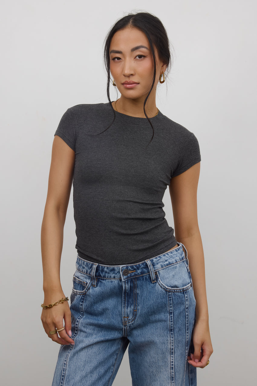 Asher Ribbed Top in Charcoal - FINAL SALE