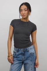 Asher Ribbed Top in Charcoal - FINAL SALE