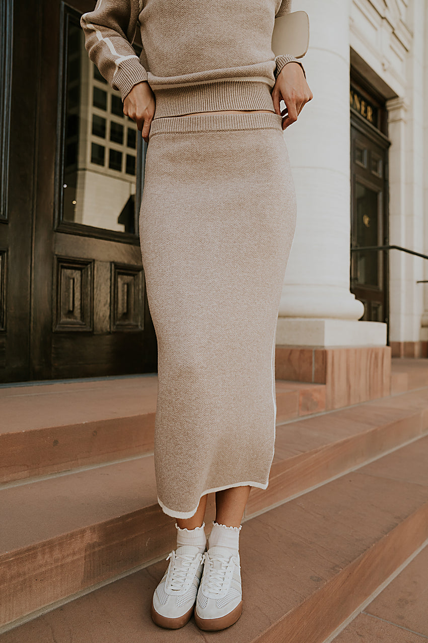 Kenna Contrast Midi Skirt in Oatmeal - FINAL SALE