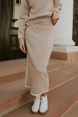 Kenna Contrast Midi Skirt in Oatmeal - FINAL SALE
