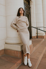 Kenna Contrast Midi Skirt in Oatmeal - FINAL SALE