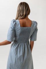 Paisley Smocked Midi Dress in Slate Blue - FINAL SALE