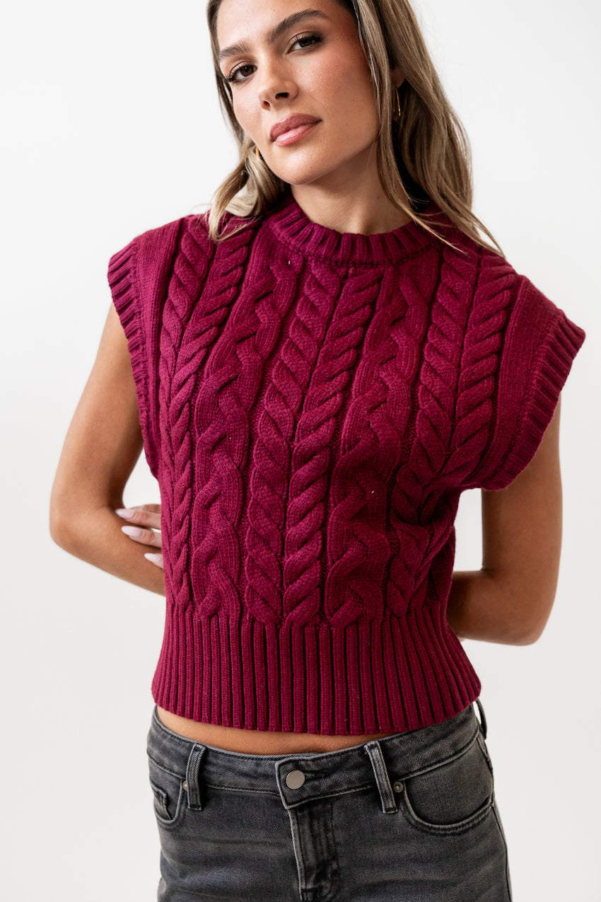 Lennie Cable Knit Top in Burgundy - FINAL SALE