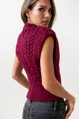 Lennie Cable Knit Top in Burgundy - FINAL SALE