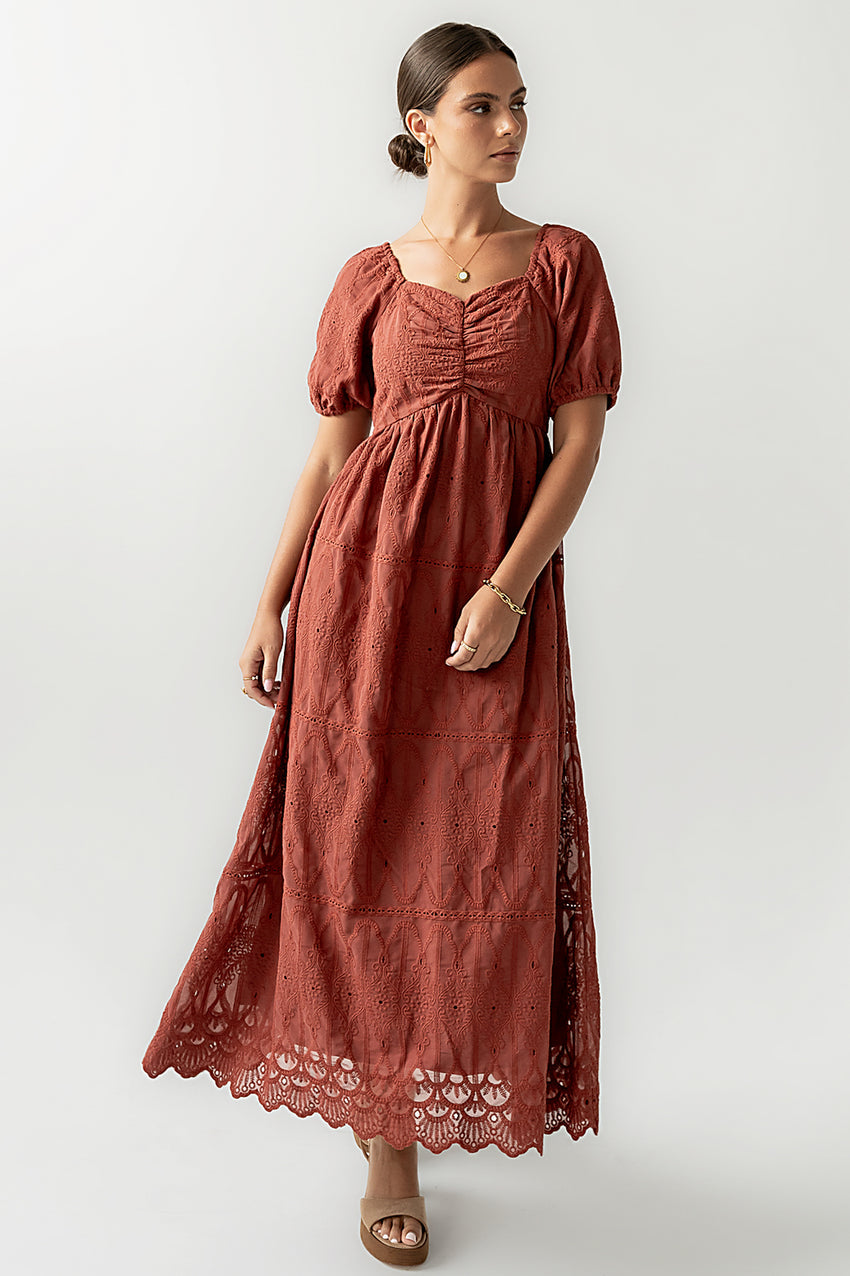 Luca Embroidered Maxi Dress in Dark Berry - FINAL SALE