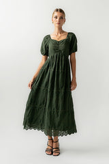 Luca Embroidered Maxi Dress in Hunter Green - FINAL SALE